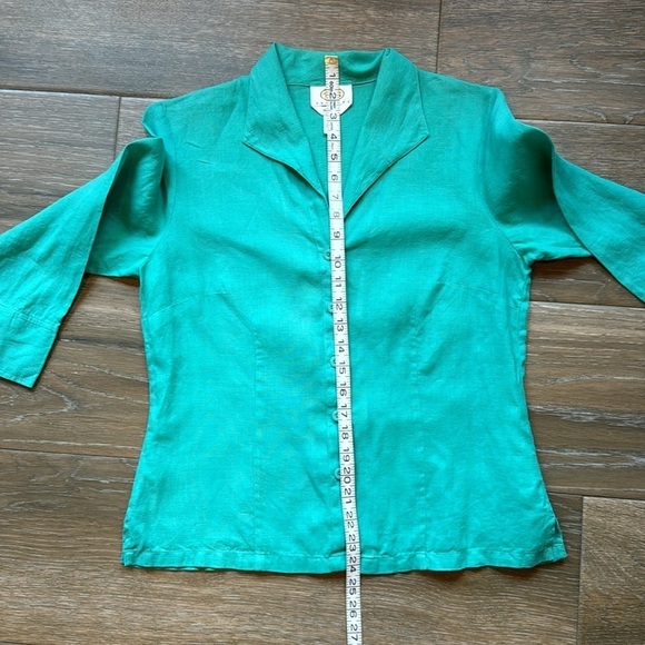 Talbots Irish linen green blouse size 12 petite - Picture 6 of 9